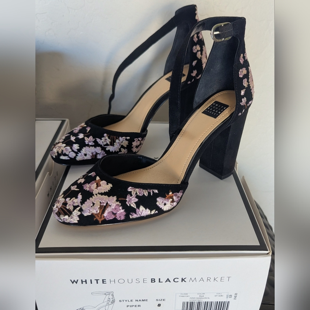 White House Black Market Floral Embroidered Heels | Piper Dandelion